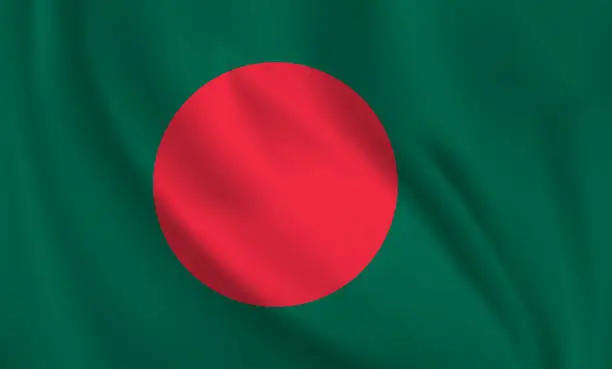 Vector illustration of Waving flag of Bangladesh blowing in the wind. Full page flying flag