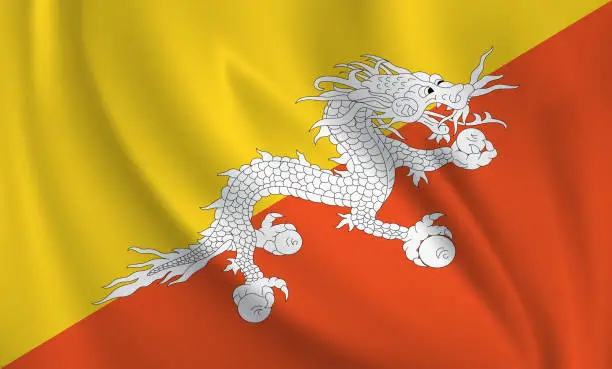 Vector illustration of Waving flag of Bhutan blowing in the wind. Full page flying flag