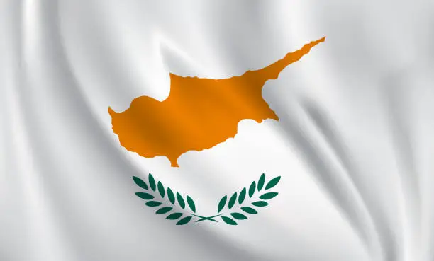 Vector illustration of Waving flag of Cyprus blowing in the wind. Full page flying flag