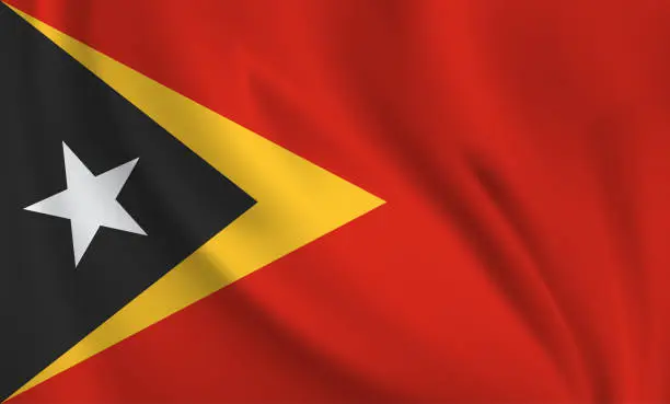 Vector illustration of Waving flag of East Timor blowing in the wind. Full page flying flag