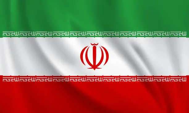 Vector illustration of Waving flag of Iran blowing in the wind. Full page flying flag