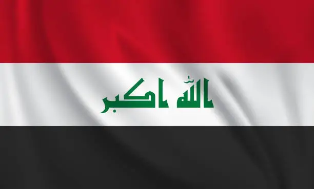 Vector illustration of Waving flag of Iraq blowing in the wind. Full page flying flag