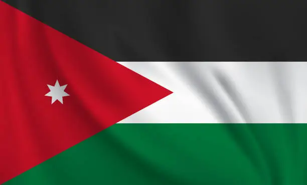 Vector illustration of Waving flag of Jordan blowing in the wind. Full page flying flag