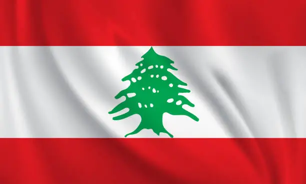 Vector illustration of Waving flag of Lebanon blowing in the wind. Full page flying flag