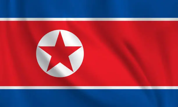 Vector illustration of Waving flag of North Korea blowing in the wind. Full page flying flag