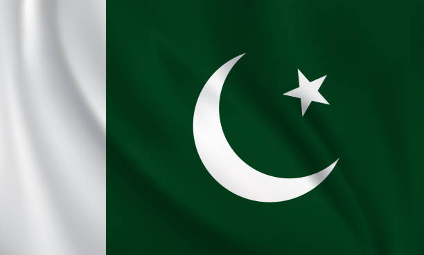 ilustrações de stock, clip art, desenhos animados e ícones de waving flag of pakistan blowing in the wind. full page flying flag - bandeira do paquistão