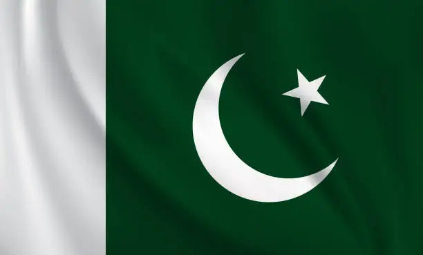 Vector illustration of Waving flag of Pakistan blowing in the wind. Full page flying flag