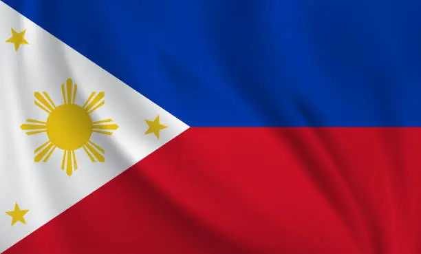 Vector illustration of Waving flag of Philippines blowing in the wind. Full page flying flag