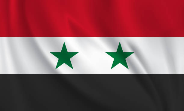 istock Waving flag of Syria blowing in the wind. Full page flying flag 1567651012