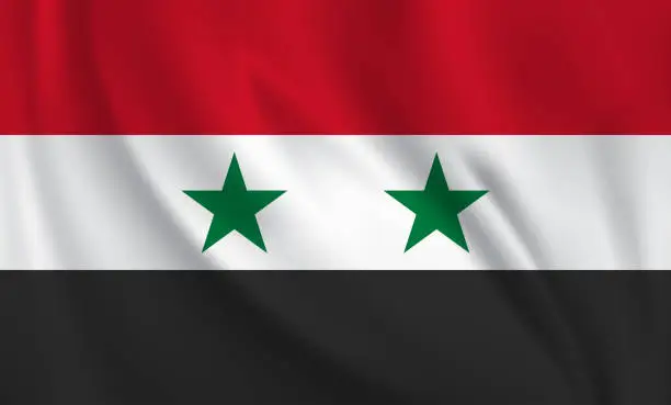Vector illustration of Waving flag of Syria blowing in the wind. Full page flying flag