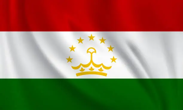 Vector illustration of Waving flag of Tajikistan blowing in the wind. Full page flying flag