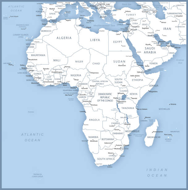 Map of African Continent with names of countries, capitals and cities. Map of African Continent with names of countries, capitals and cities. Vector illustration libya map stock illustrations