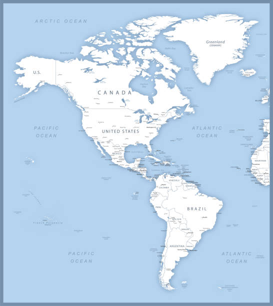 ilustraciones, imágenes clip art, dibujos animados e iconos de stock de mapa de américa del norte y del sur con nombres de países, capitales y ciudades. - chile map topography topographic map
