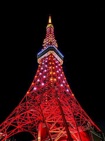 Night view of Tokyo Tower from below