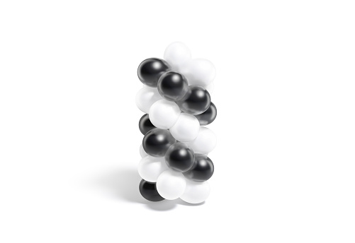 Blank black and white round balloon column mockup, isolated, 3d rendering. Empty festival decoration ballon garland for event mock up, front view. Clear foil pillar composition for party template.