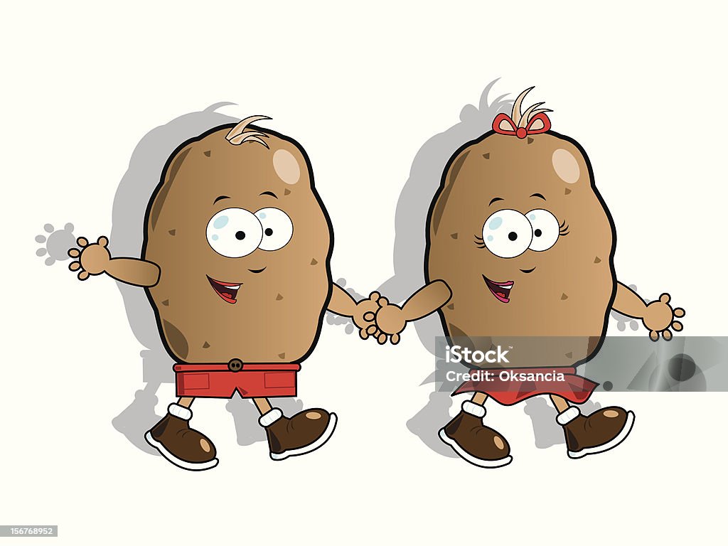Funny potatoes Funny smiling couple of cute potatoes dressed in red clothes (ai included) Raw Potato stock vector