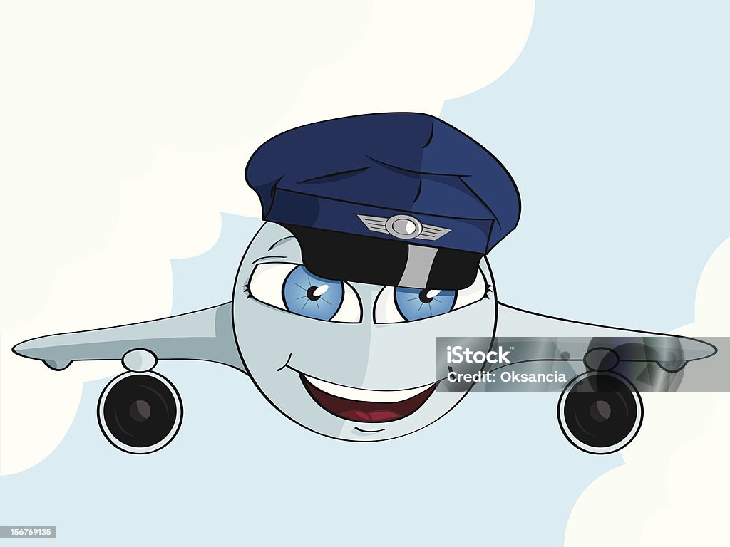 Cute cartoon airplane in a pilot hat Vector  illustration of a flying cute airplane in a blue pilot captain hat (ai file included) Air Vehicle stock vector