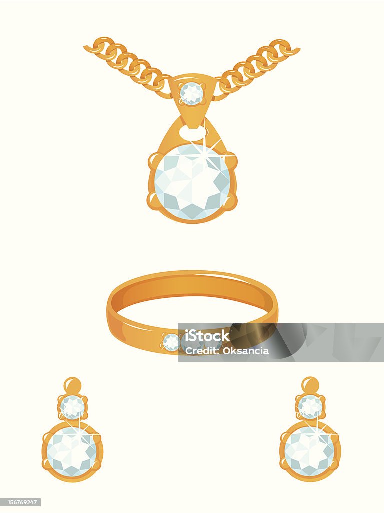 Set of golden jewelry с бриллиантами - Векторная графика Алмаз роялти-фри