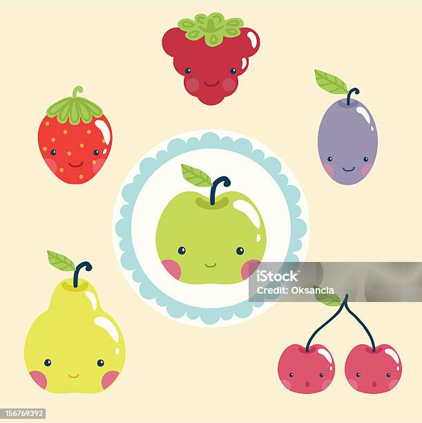 Happy Fruit Characters Set Stock Illustration - Download Image Now - Anthropomorphic Smiley Face, Apple - Fruit, Berry Fruit