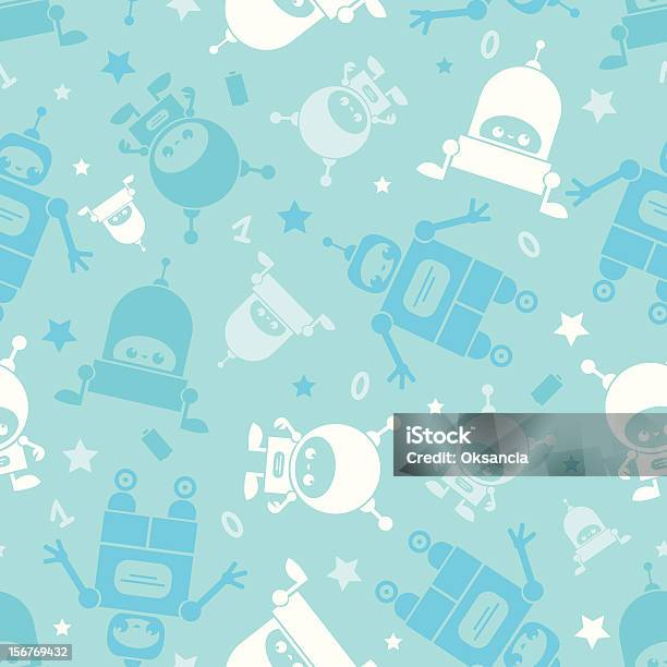 Милый Роботы Бесшовный Фон — стоковая векторная графика и другие изображения на тему Machinery - Machinery, Абстрактный, Антенна