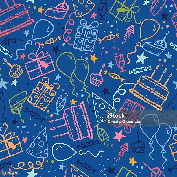 Blue Birthday Party Seamless Pattern Stock Illustration - Download Image Now - Art, Art And Craft, Backgrounds