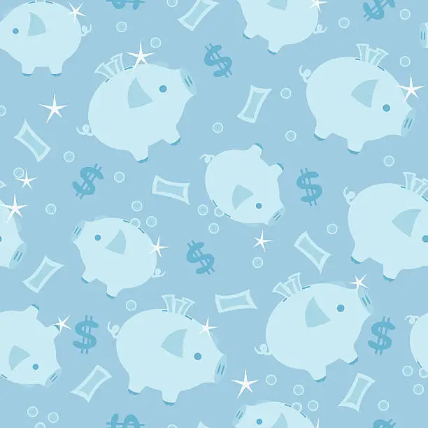 Vector illustration of Blue Piggy Bank Seamless Pattern