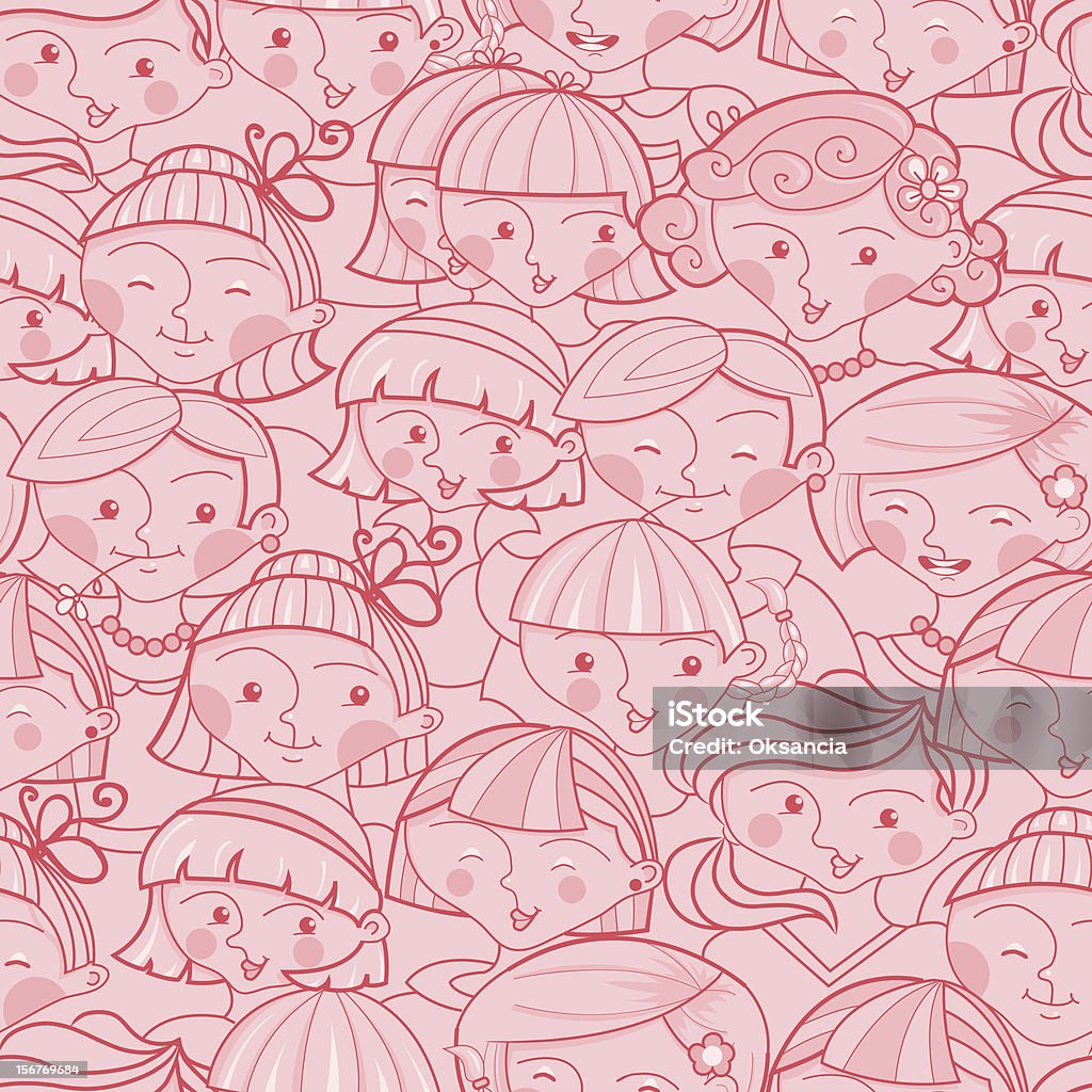 Group of girls seamless pattern Vector  seamless pattern group of girls' faces lineart in red.   Abstract stock vector