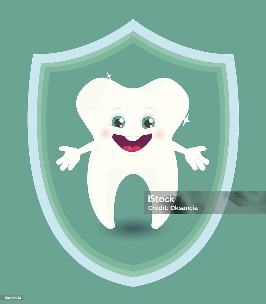 Happy tooth inside protective shield Vector  illustration with a cute happy tooth inside a protective shield. Ai CS2, PDF, big JPEG and EPS8 files are included. Blue stock vector