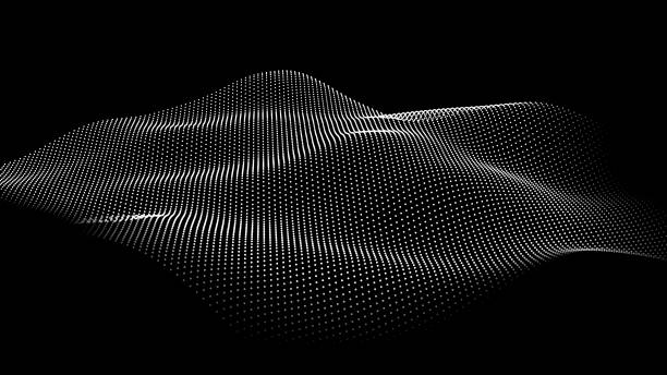 Wave of flowing particles on a dark background. Abstract backdrop with dynamic elements of waves and dots. Vector Wave of flowing particles on a dark background. Abstract backdrop with dynamic elements of waves and dots. Vector illustrations conversion sport stock illustrations