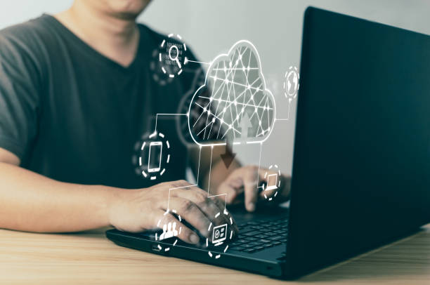 istock man use laptop and cloud computing diagram show on screen. Data storage. the use of online digital network technology in business, buying and selling commerce online digital marketplace 1567702968