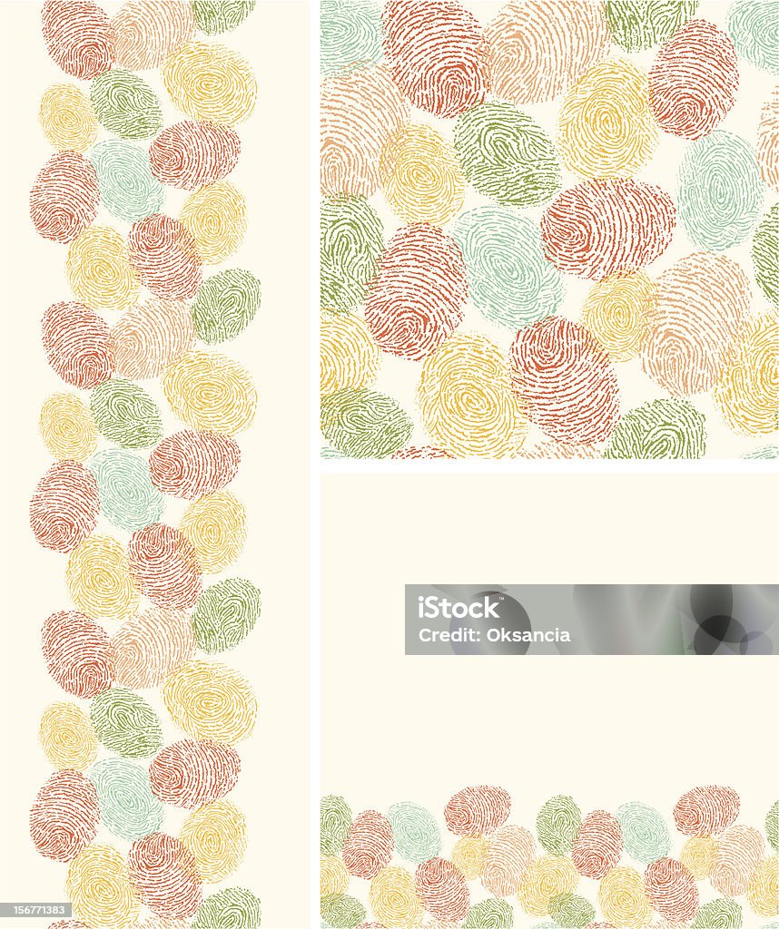 Colorful Fingerprints seamless patterns set Vector  set of texture seamless patterns backgrounds and borders with  hand drawn colorful doodle fingerprints. Collection stock vector