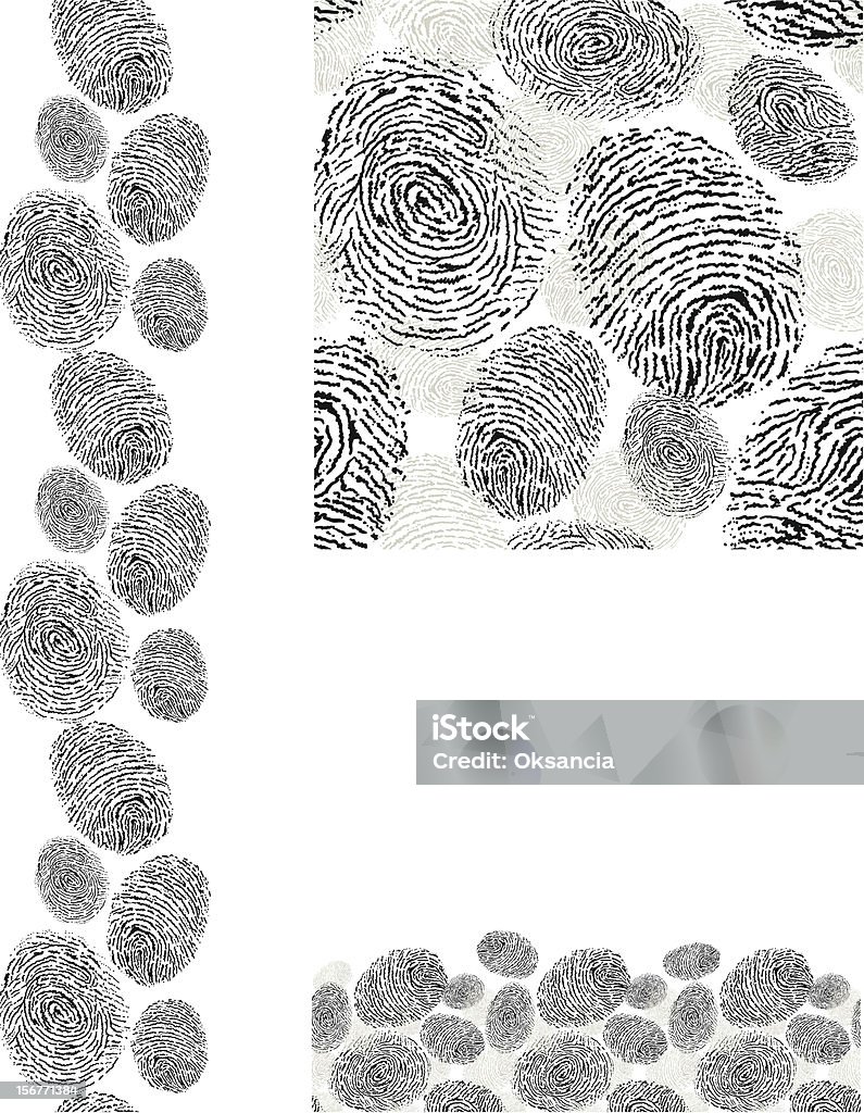 Fingerprints seamless patterns set Vector  set of texture seamless patterns backgrounds and borders with  hand drawn black and white doodle fingerprints. Fingerprint stock vector