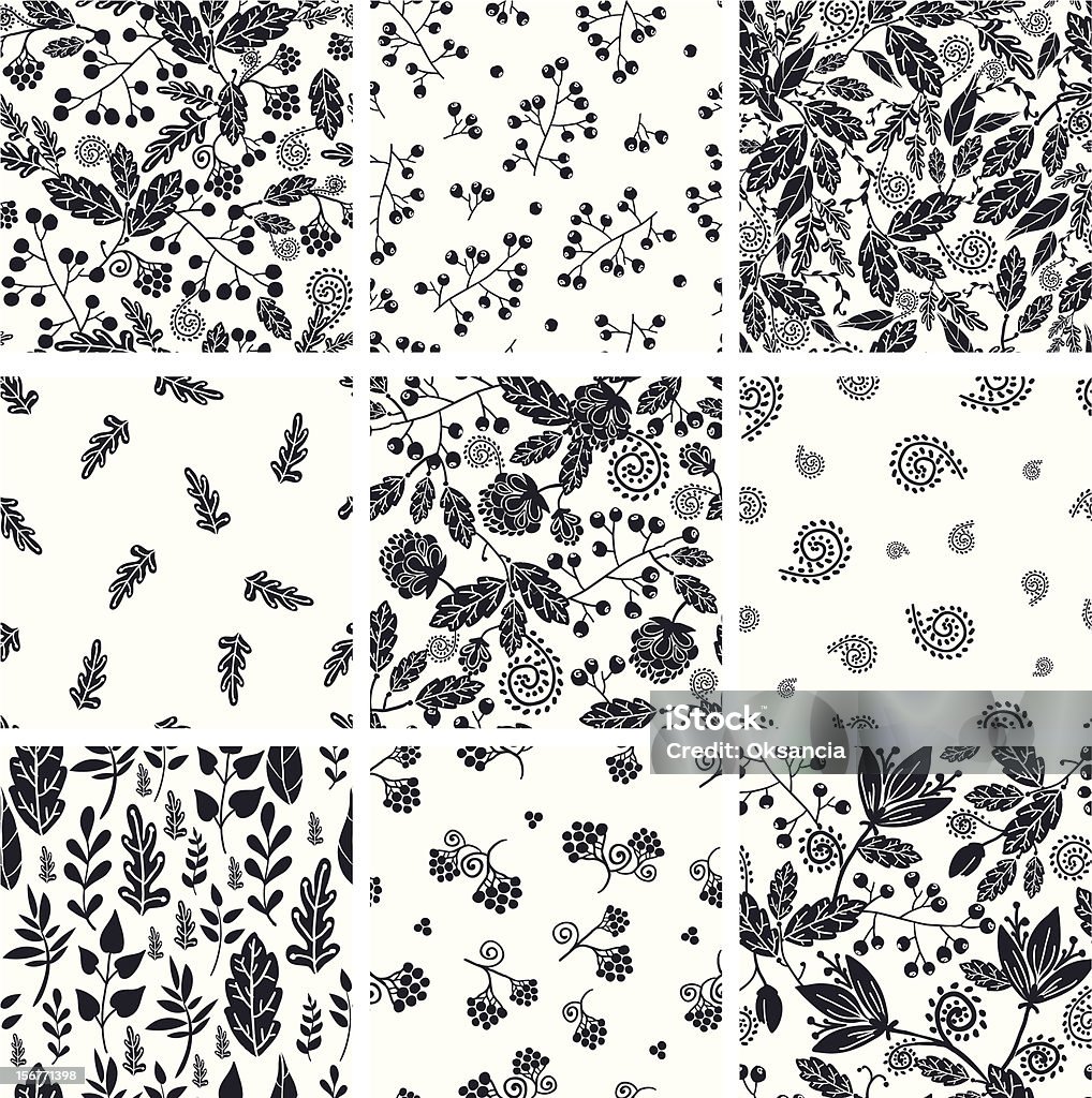 Dziewięć charakter czarny i biały bez szwu wzorów, zestaw - Grafika wektorowa royalty-free (Prostota)