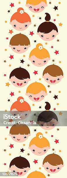 Sorridenti Bambini Verticale Seamless Ornamento - Immagini vettoriali stock e altre immagini di A forma di stella - A forma di stella, Allegro, Amicizia