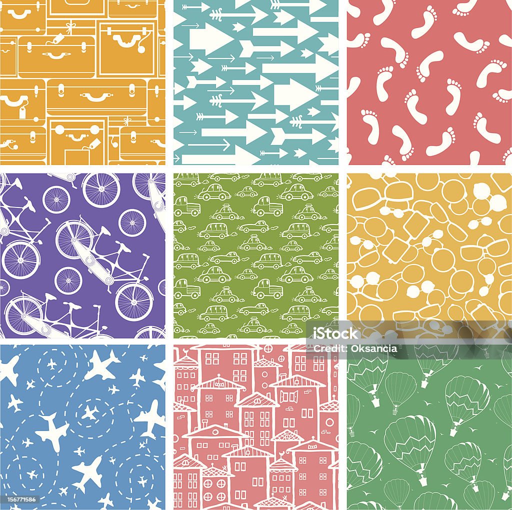 Abstract Pattern Travel Nine Traveling Seamless Patterns Set Stock Illustration - Download ...