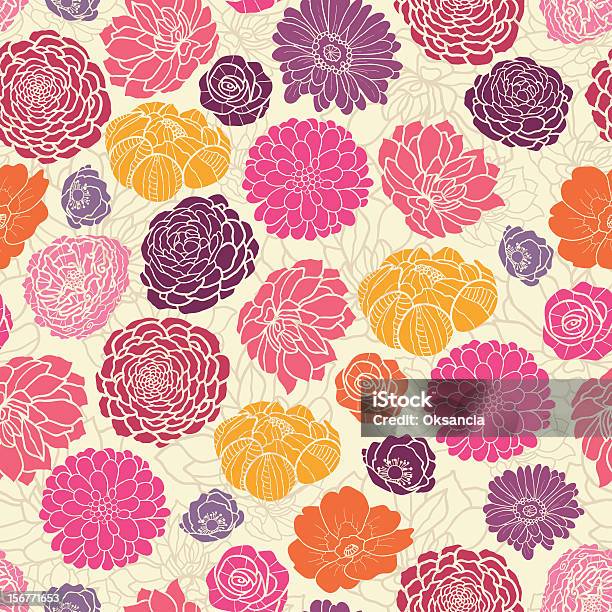 Vibrant Flowers Seamless Pattern Background Stock Illustration - Download Image Now - Orange Color, Flower, Purple