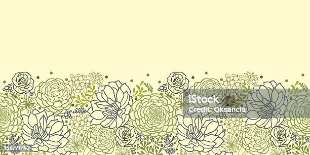 Piante Succulente Orizzontale Seamless Ornamento - Immagini vettoriali stock e altre immagini di Pianta grassa - Pianta grassa, Fiore, Motivo decorativo