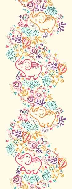 Vector illustration of Elephants Among Flowers Vertical Seamless Ornament