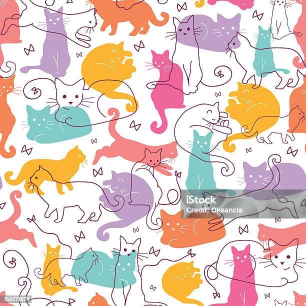 Ilustración de Gatos Siluetas Patrón Sin Costuras Fondo De y más Vectores Libres de Derechos de Acostado - Acostado, Actividad, Amarillo - Color