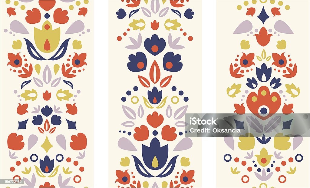 Tre fiori Folk verticale Seamless Set di ornamenti - arte vettoriale royalty-free di Arancione