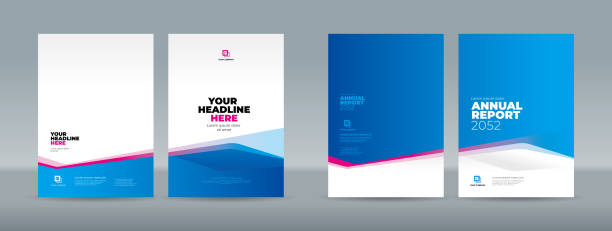 Blue white and magenta abstract shape on white blue gradation background. Book cover template set Blue white and magenta abstract shape on white blue gradation background. A4 size book cover template set for annual report, magazine, booklet, proposal, portfolio, brochure, poster book binding illustrations stock illustrations