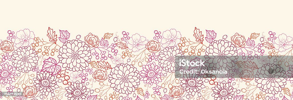 Berry Bouquet Lineart Horizontal Seamless Pattern Ornament - arte vectorial de Amapola - Planta libre de derechos