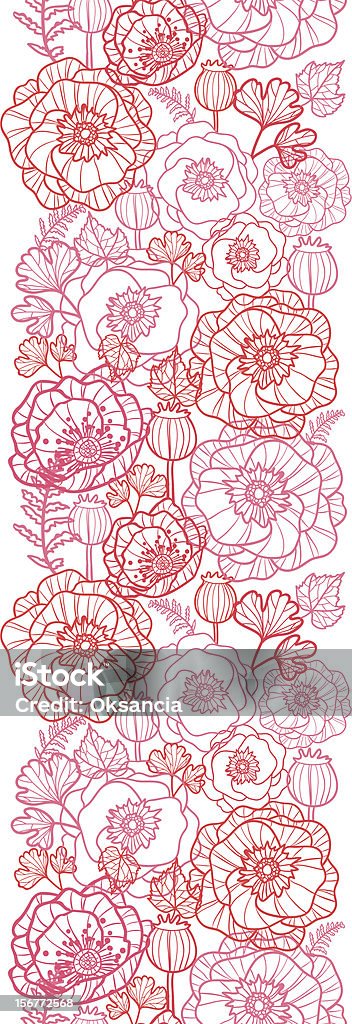 Poppies Line Art Seamless Vertical Pattern Ornament Vector Vertical seamless pattern border with hand drawn ornate poppy flowers and leaves on white background. Perfect for a subtle summer wedding day design. Look for matching patterns and borders in my portfolio. Backgrounds stock vector