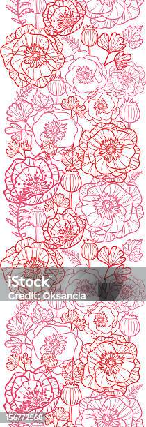 Poppies Line Art Seamless Vertical Pattern Ornament Stock Illustration - Download Image Now