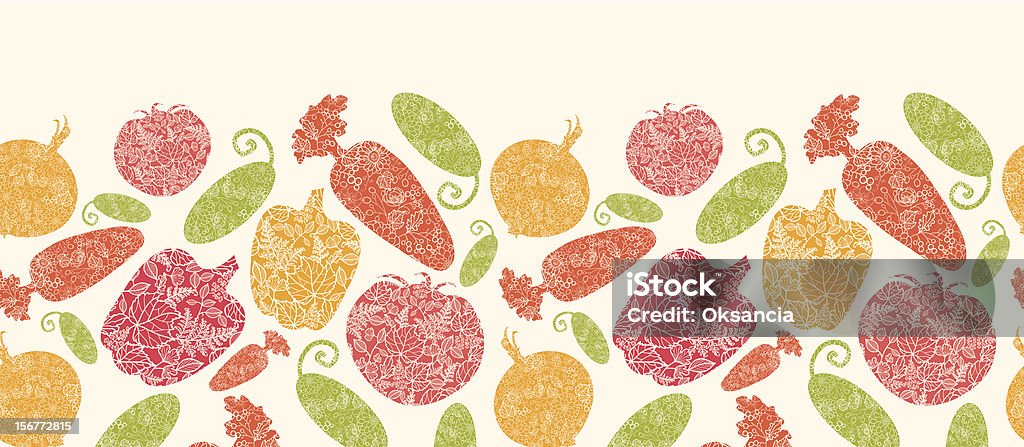 Szczegółowe warzyw sylwetki poziome bez szwu wzór Ozdoba - Grafika wektorowa royalty-free (Lineart)