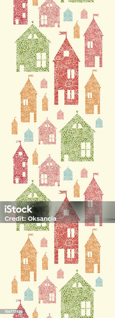 Подробные силуэты домов вертикальные Бесшовный узор с орнаментом - Векторная графика Бежевый роялти-фри
