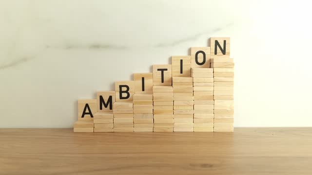 Word ambition made from wooden blocks