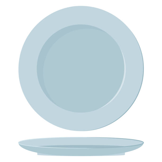 Plate Blue plate top and side view restaurant table side view stock illustrations