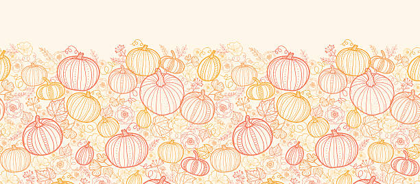 illustrazioni stock, clip art, cartoni animati e icone di tendenza di giorno del ringraziamento pumpkins seamless pattern sfondo orizzontale - pumpkin autumn pattern repetition