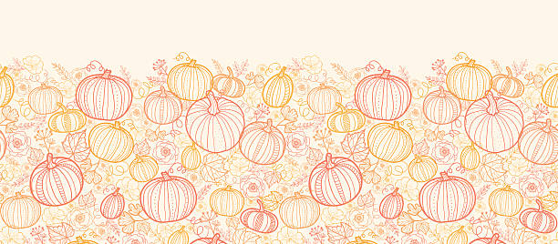 ilustrações de stock, clip art, desenhos animados e ícones de o dia de ação de graças abóboras padrão horizontal sem costura de fundo - pumpkin autumn pattern repetition